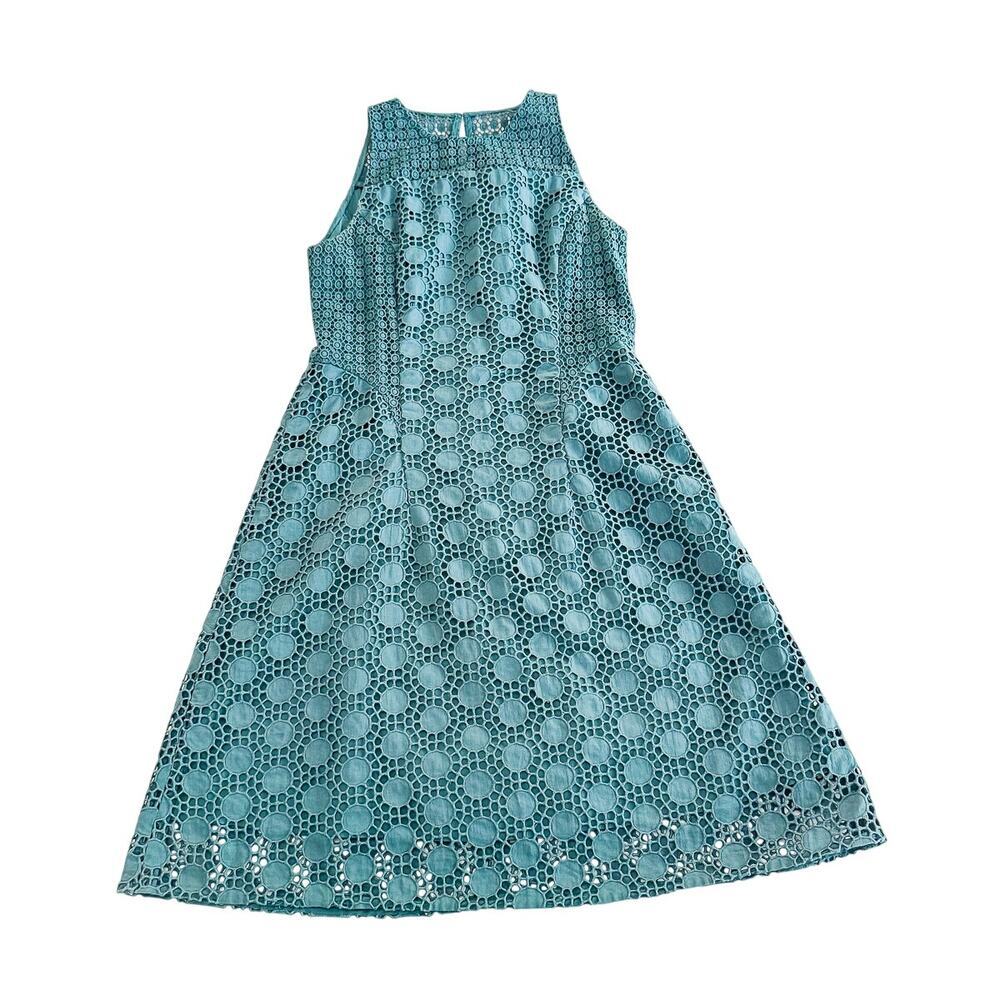 Tory Burch Teal Blue/Green Crochet Circles Sleeveless Dress Size 2